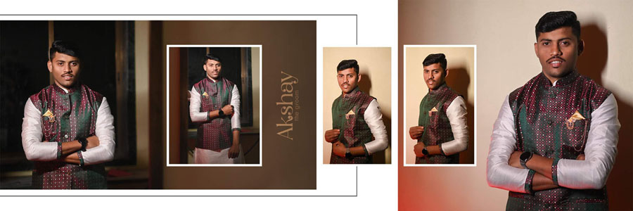 12x36 PSD groom portrait spread - formal vest portraits with multi-frame composition