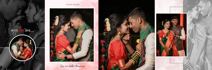 12x36 PSD romantic spread - close-up of couple with soft pink-themed collage