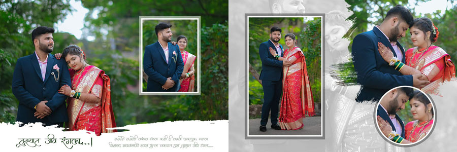 Circular photo design Marathi template with pink and purple gradient background for creative layout