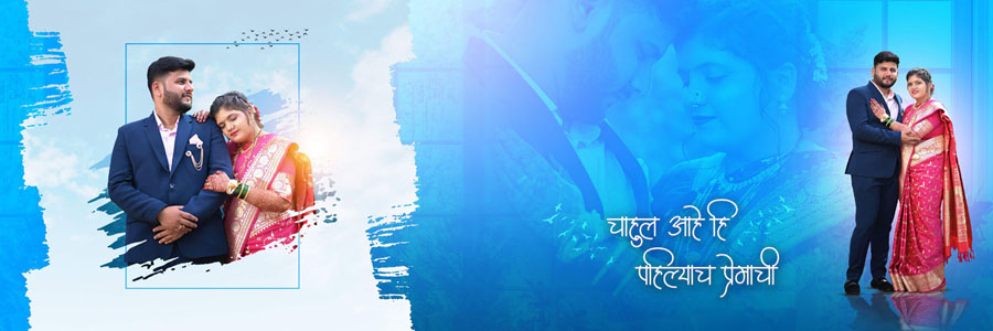 Mosaic layout Marathi album PSD with multiple photo frames in various sizes on grey background