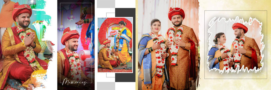 Modern Marathi album layout with clean white background and elegant shadow effects for minimalist style