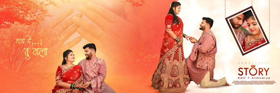 Classic Marathi album PSD with central large photo frame surrounded by smaller portrait slots
