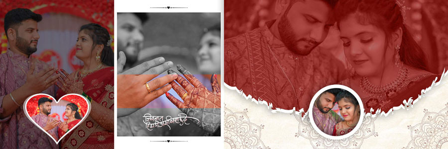 Modern Marathi wedding template with gradient peach background and geometric patterns for contemporary style