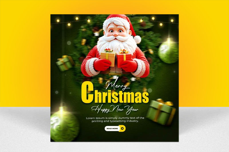 3D Cartoon Santa Christmas Social Media Post PSD