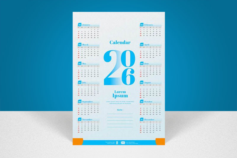A4 Vertical Wall Calendar 2026 PSD Template Free Download