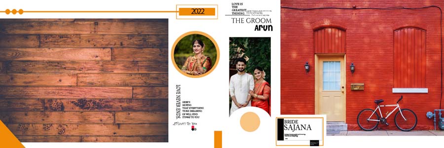 Creative couple wedding album 12x36 PSD with bokeh effects