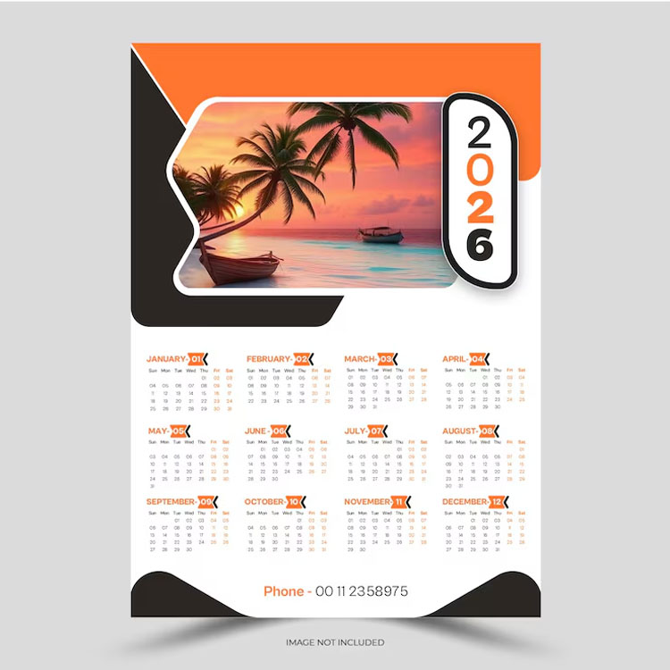 Free 2026 One-Page Wall Calendar Mockup PSD