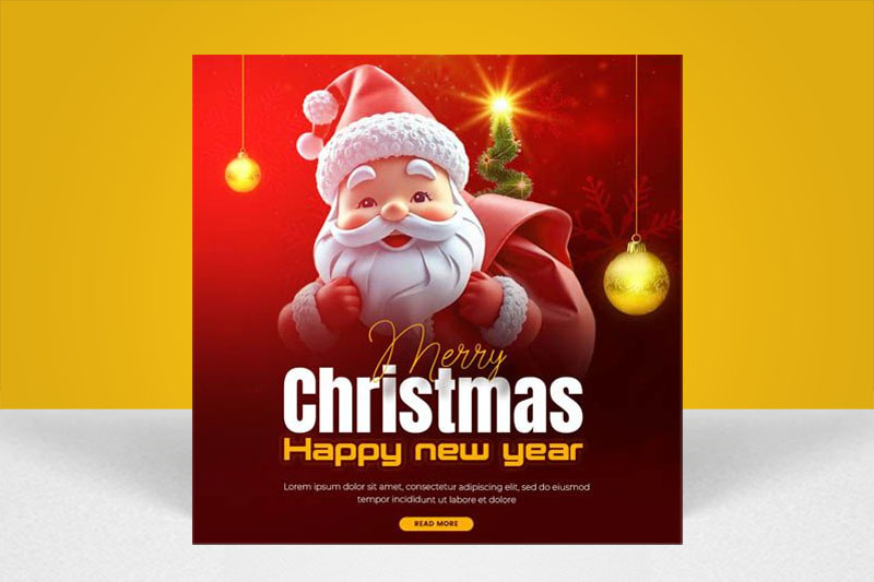 Free 3D Cartoon Santa Christmas Social Media Post PSD