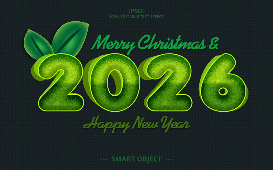 Free Creative 2026 New Year Typography One Click Text PSD