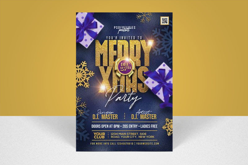 Free Luxury Gold & Blue Christmas Party Invitation Flyer PSD Free Luxury Gold & Blue Christmas Party Invitation Flyer PSD