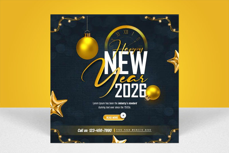 Free Luxury Happy New Year 2026 Social Media Post PSD