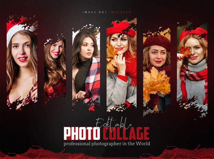 Free Modern Distressed Edge Vertical Photo Collage Strip PSD