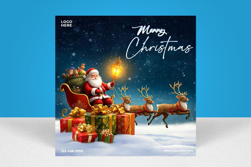 Free Santa Claus Reindeer Sleigh Social Media Banner PSD
