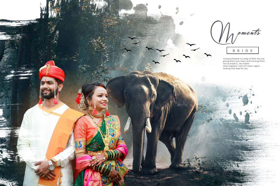 Editable Marathi wedding album cover PSD 12x18 design for studios