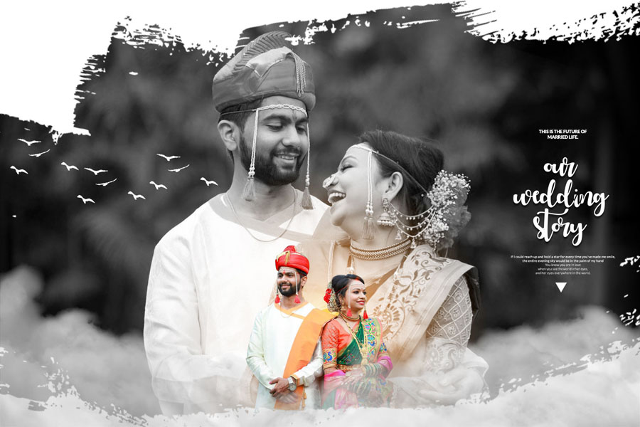 Editable Marathi wedding album cover 12x18 PSD template for studios