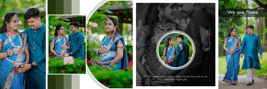 Maternity album design PSD template 12x36 with soft pregnancy photo layout