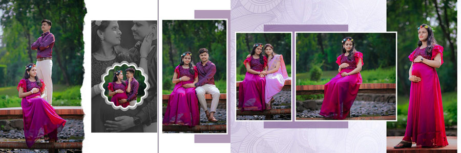 12x36 maternity album layout PSD for baby bump photoshoot