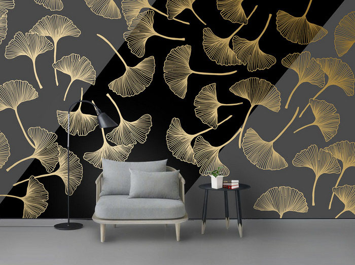 Free Golden Leaves 3D Line Wallpaper Background PSD