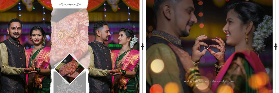 Marathi wedding album design 12x36 PSD template with traditional Maharashtrian couple layout