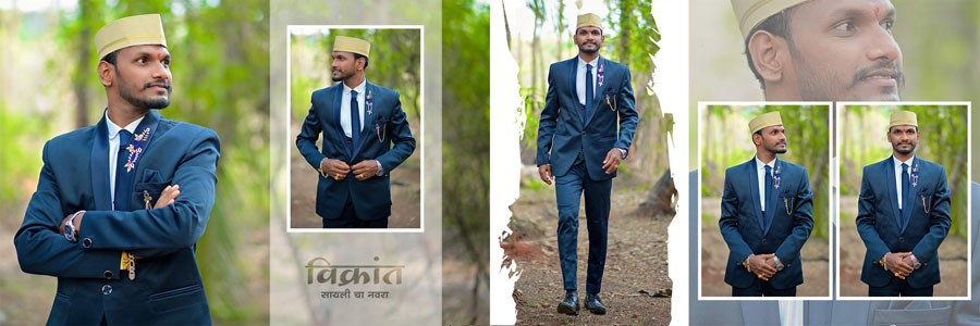Creative Marathi wedding album PSD with elegant couple photo presentation