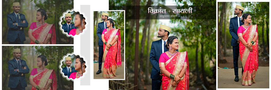 Maharashtrian wedding album PSD template with modern storytelling design