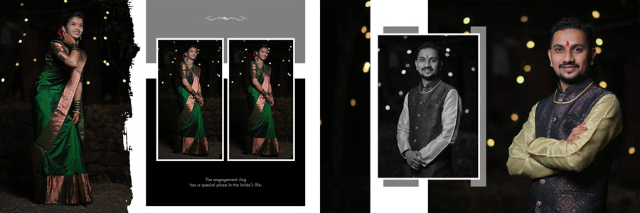 Marathi wedding album PSD template with creative photo spacing and modern styling