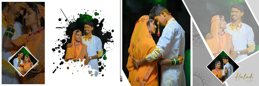 12x36 haldi album design PSD template ready for Photoshop with smart object layers