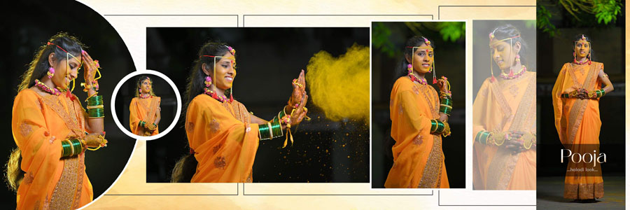 Creative haldi ceremony photo album 12x36 PSD template ready to use in Photoshop