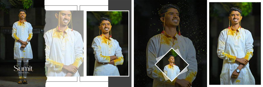 Professional 12x36 haldi album design PSD template with layered editable layout