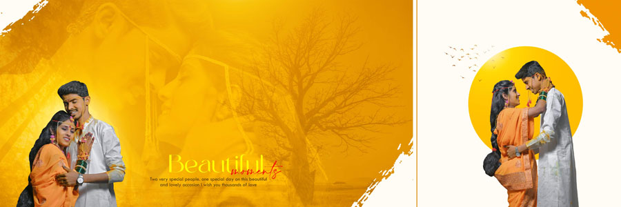 12x36 haldi album PSD template showing floral decoration and space for multiple photos