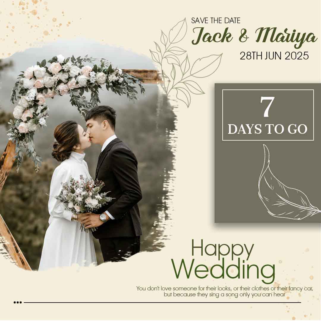 Creative wedding Instagram post PSD template save the date 1080x1080