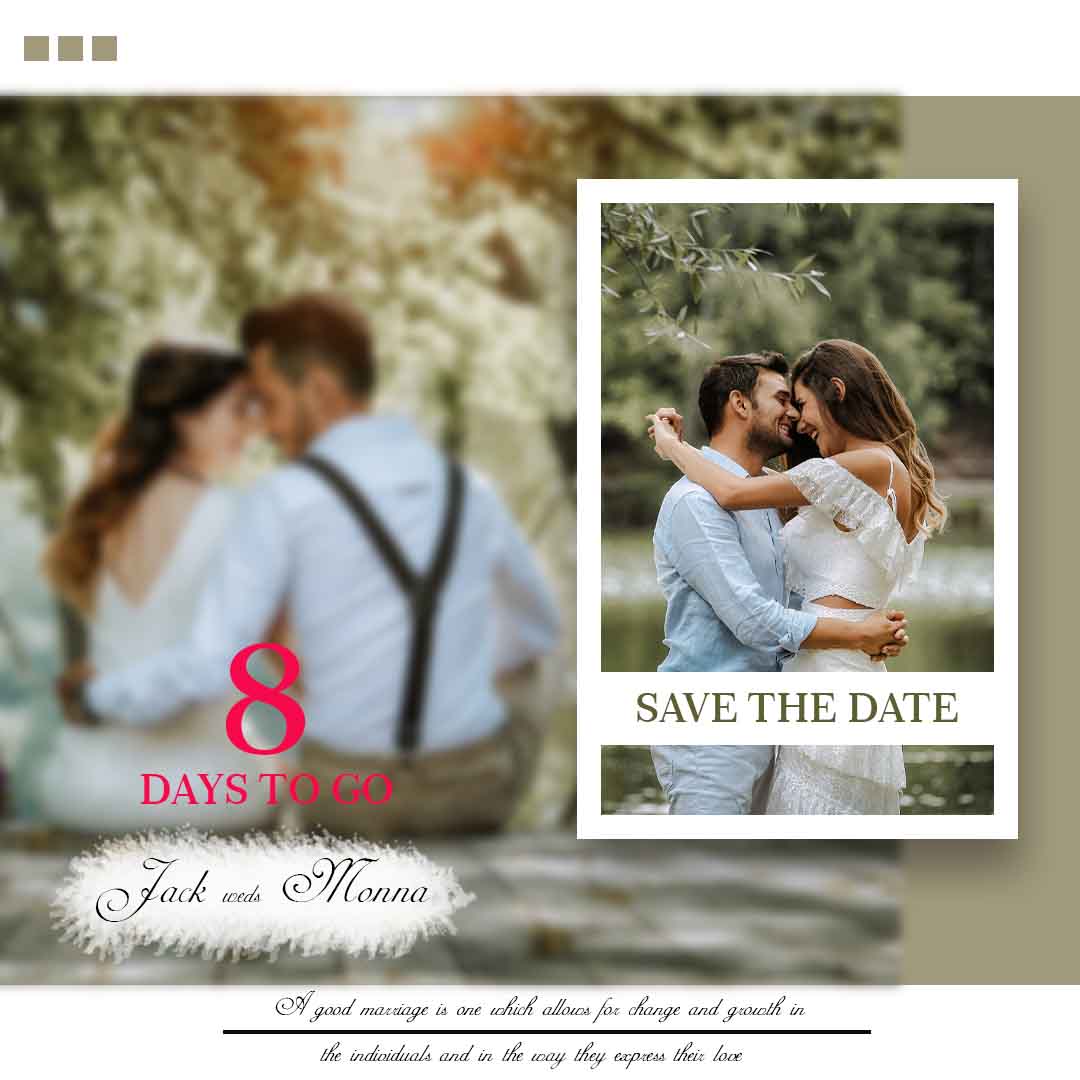 Minimal wedding save the date Instagram template PSD 1080x1080 style