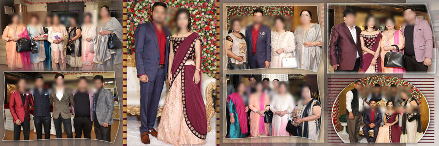 creative 12x36 wedding reception album design PSD with couple portraits