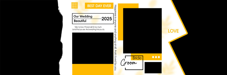 professional wedding album PSD design for bride and groom with editable photo layout