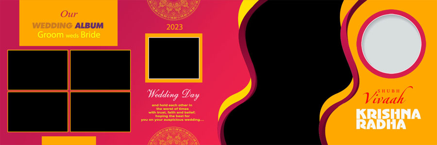 professional wedding album PSD template for bride and groom with editable 12x36 layout