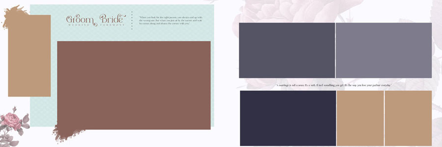 12x36 wedding album PSD template with traditional photo arrangement