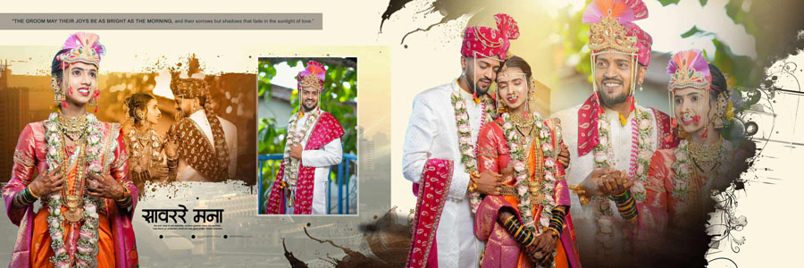 modern couple portrait PSD album design 12x36 wedding creative layout