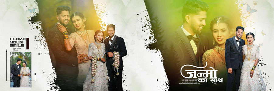 wedding couple album PSD template 12x36 creative portrait storytelling design