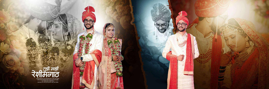Marathi lagna photobook PSD 12x36 layout with creative wedding storytelling