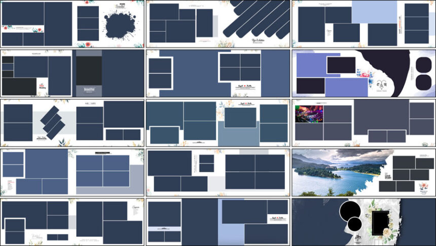 15 Modern Blue Floral Album Design PSD 12x36 Free Download