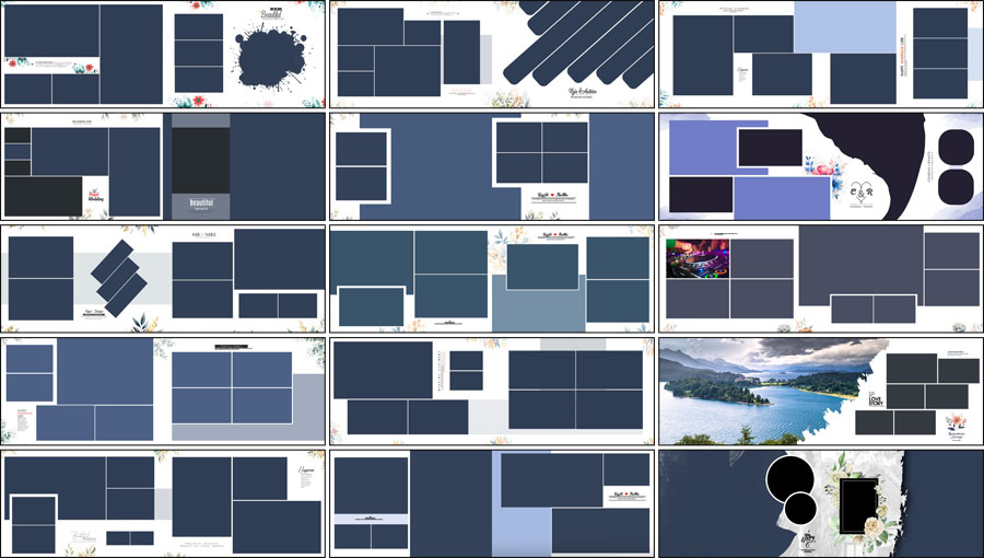 15 Modern Blue Floral Album Design PSD 12x36 Free Download