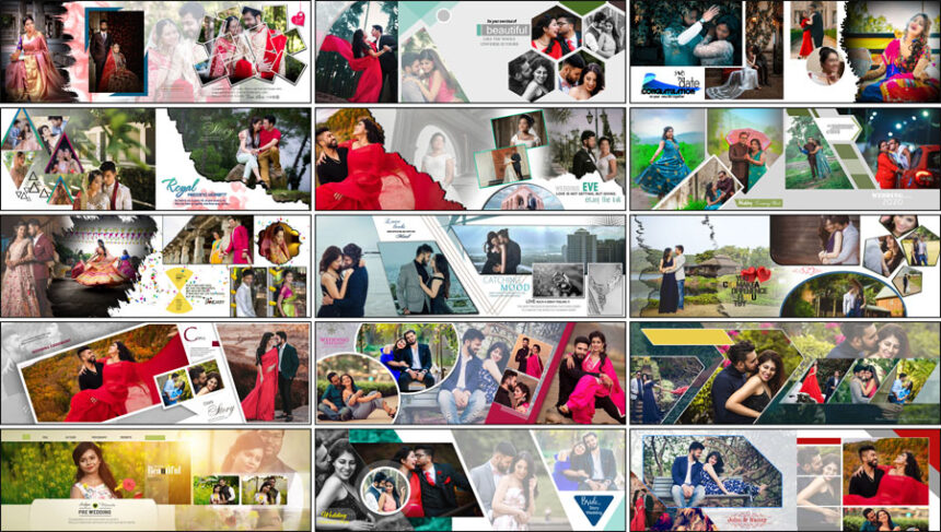 20 Romantic Pre Wedding Couple Album Design PSD Templates 12x36