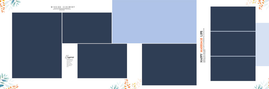 professional bride and groom album PSD 12x36 blue floral layout 6