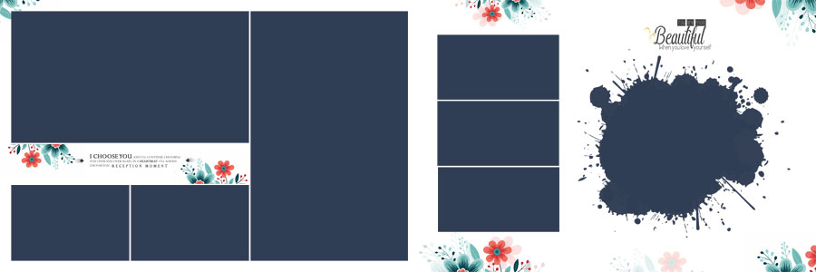 high resolution wedding album design PSD 12x36 with floral decoration 7