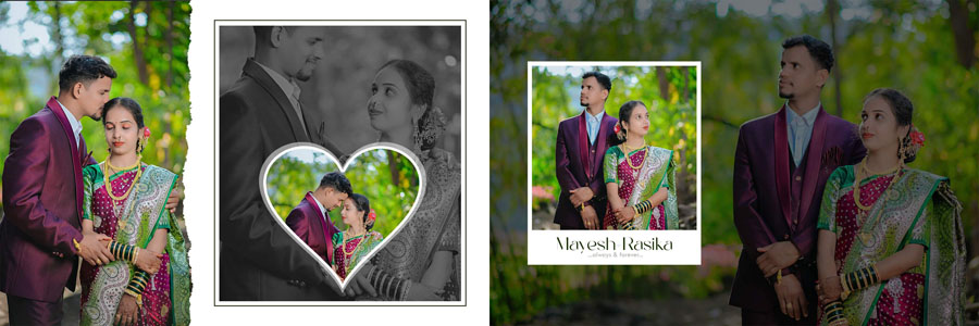 12x36 wedding album PSD design featuring creative photo collage style