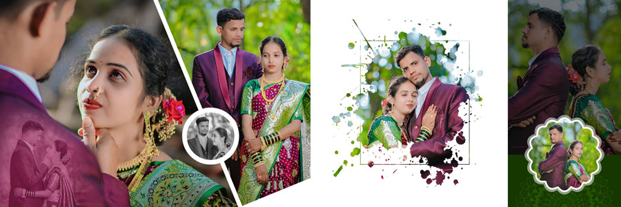 Marathi wedding album PSD template with stylish portrait layout