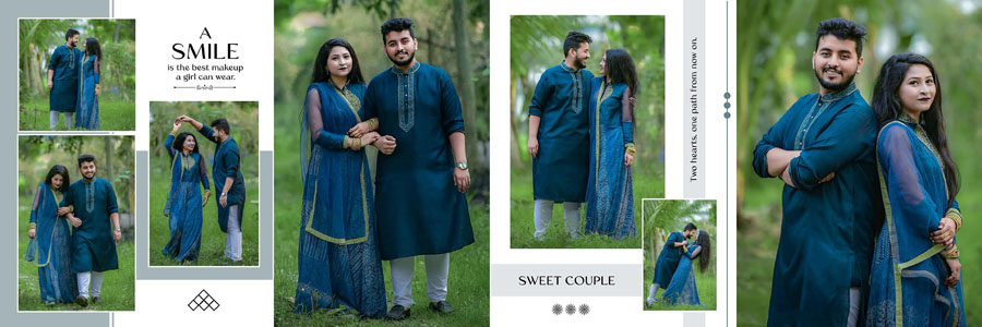 Green floral border wedding album spread from a marriage album design collection