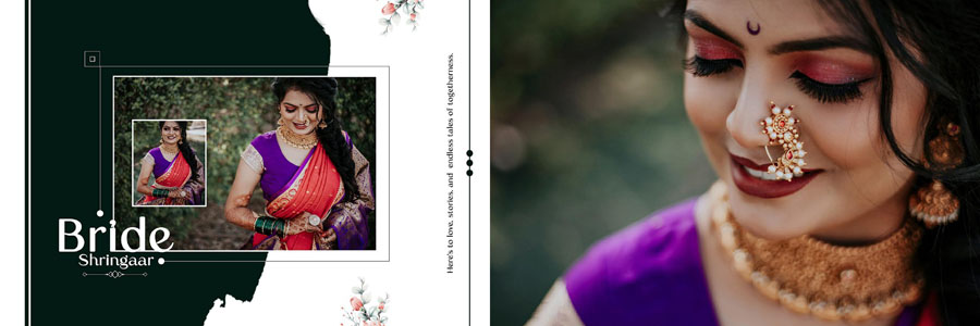 Wedding album layout with nature inspired floral design elements