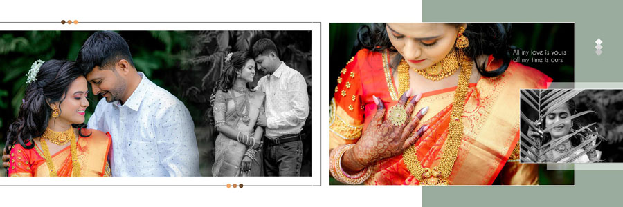 Minimalist photo frames for candid wedding photography in this album spread