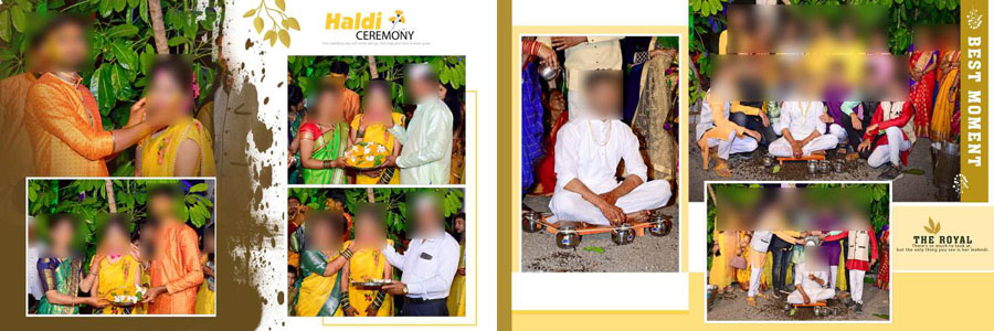 Creative haldi album layout with modern wedding photo presentation